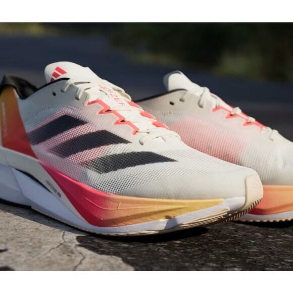 Adidas Adizero Boston Off White Black Solar Red Race Shoes IG3320 Mens 12 - Picture 3 of 10